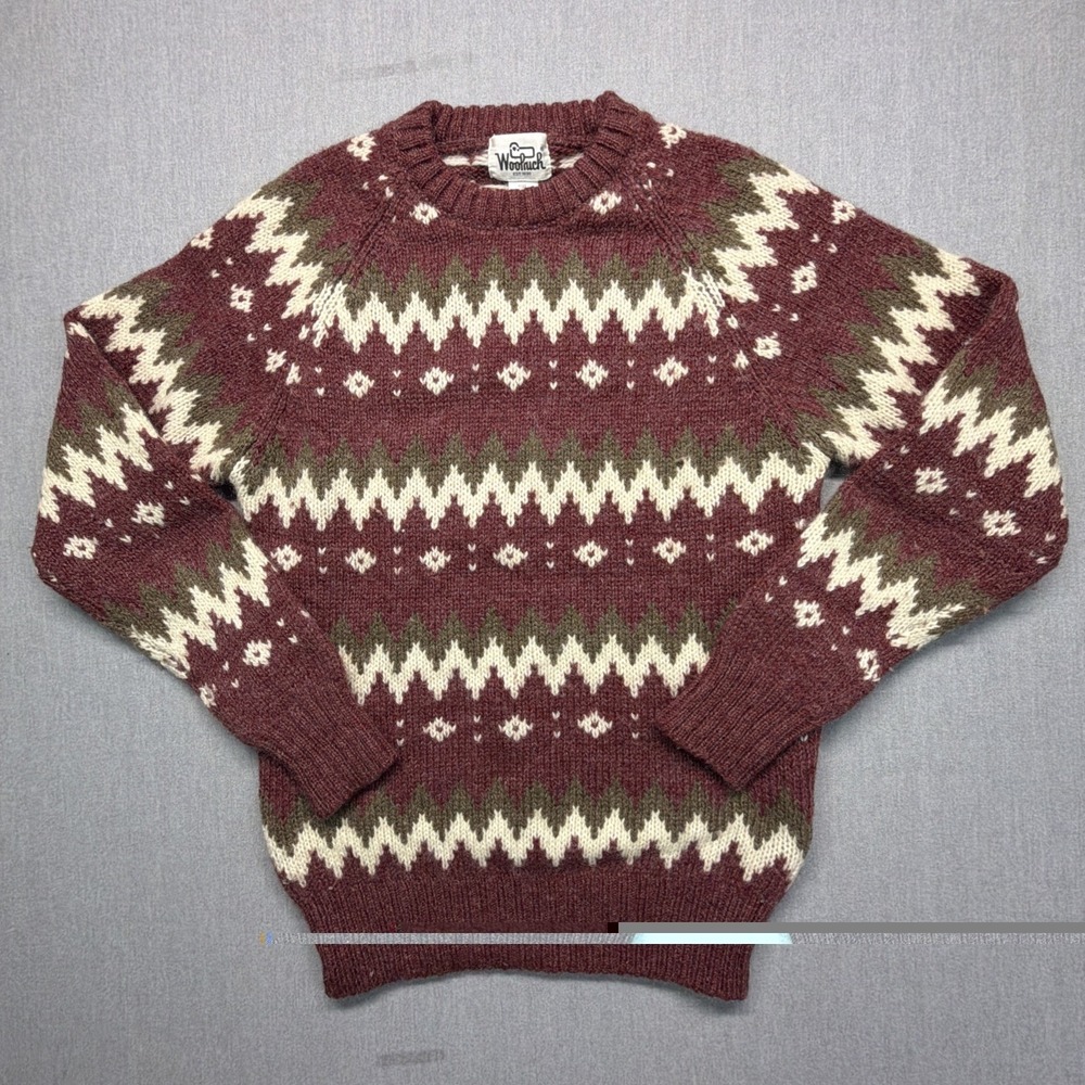 Woolrich Wool Fair Isle Sweater Maroon Men's Size Large - Picture 1 of 5
